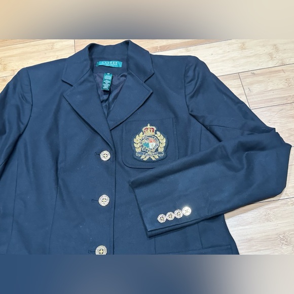 Ralph Lauren Crown Crest Black Blazer Women’s Size 6P Cotton Stretch Blend - Picture 2 of 11